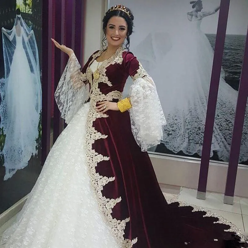 Burgundy Velvet Caftan Kaftan Formal Wedding Dresses 2020 Sexy