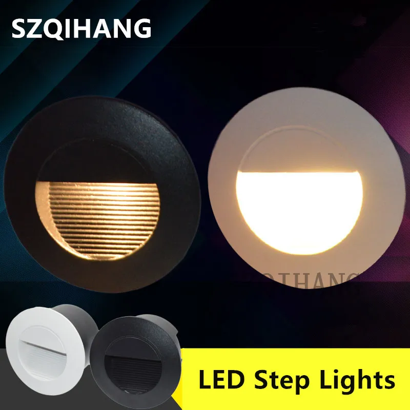 Led stair light recessed step lights 3W Round AC85-265V/DC12V outdoor & indoor waterproof fashion wall corner lamp White/Black