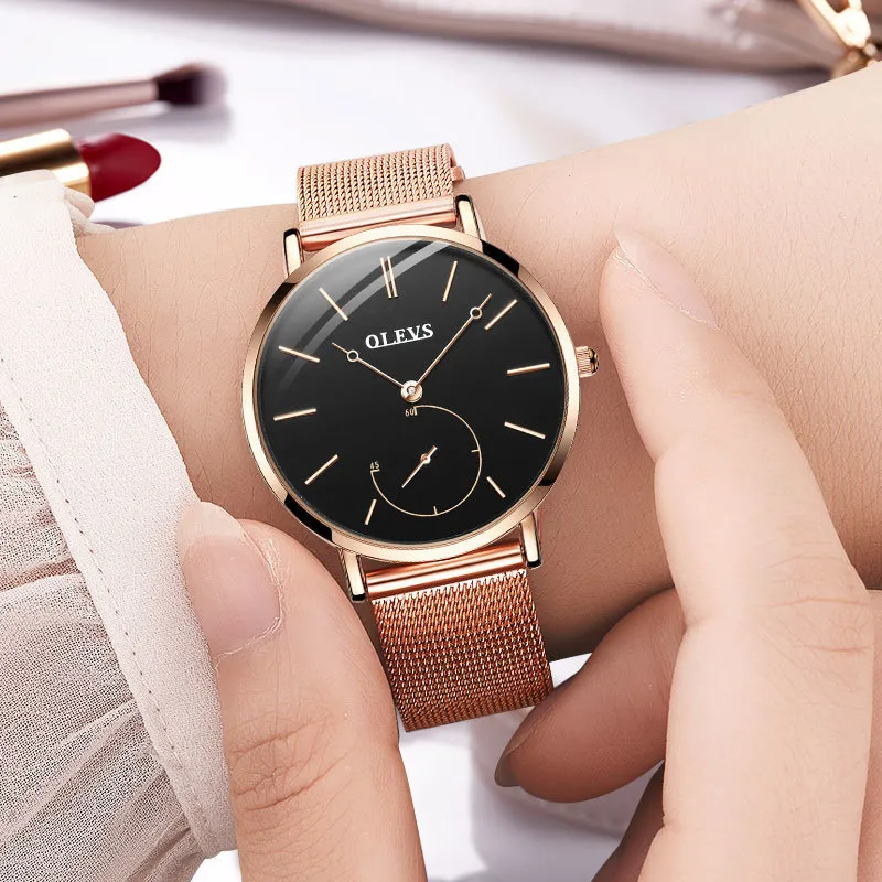 Reloj mujer moda nadgarstek zegarek kwarcowy kobiety czarny casual damski strój zegarki róża złota siatka zegar ze stali nierdzewnej uhr y19062402