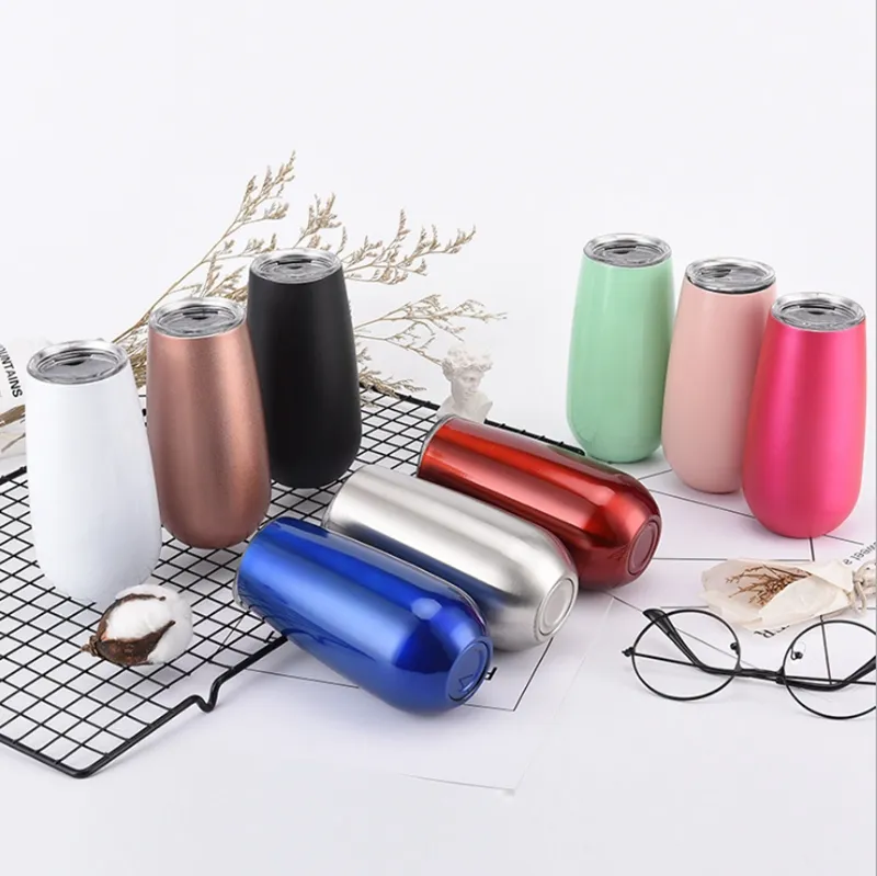 Egg Cups Stainless Steel Wine Tumblers Mug with Lids Unbreakable Champagne Beer Glass Car Insulated Vacuum Cup Bar 9 Color Wholesale YFA2101