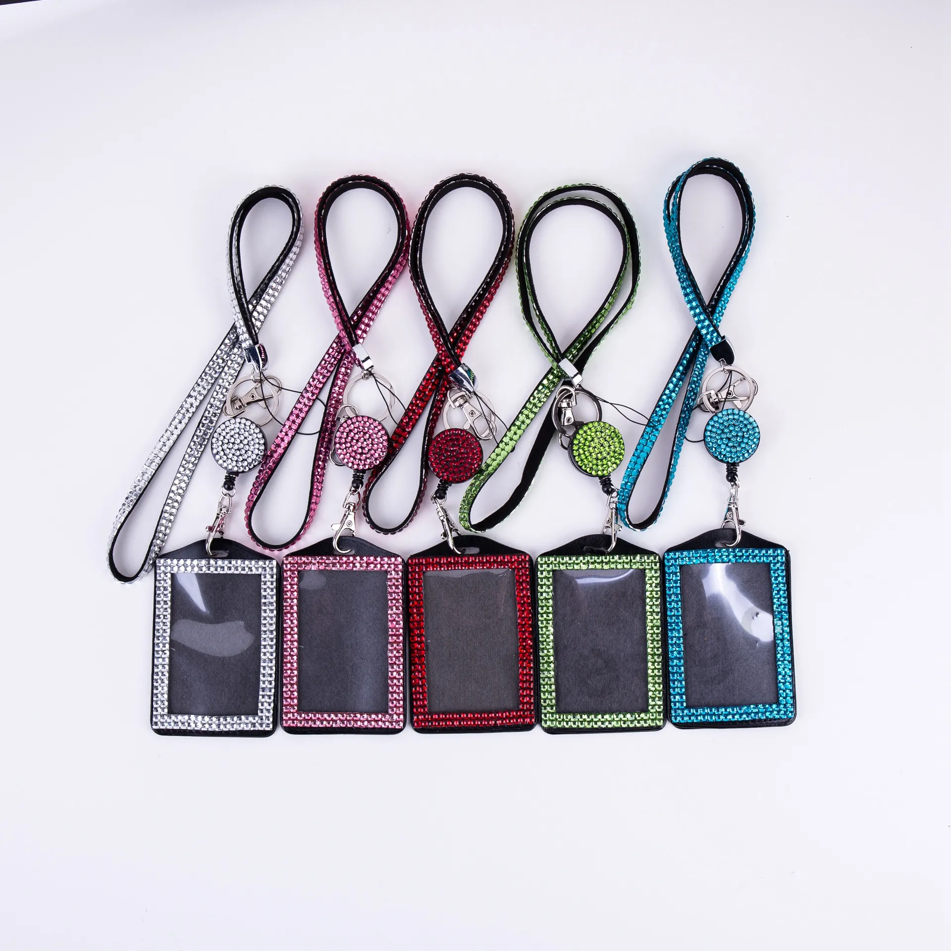 Rhinestone Bling Lanyard ID Card Holder Crystal Diamond Necklace Neck Strap With Horizontal Lined ID Badge Holder and Key Chain DBC BH2716