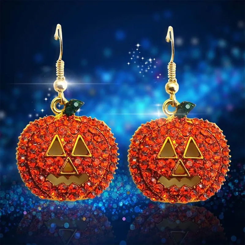 Dangle & Chandelier Gold Rhinestone Pumpkin Drop Earrings Halloween Christmas Cute Plant Jewelry Whole Gift Accessories250q