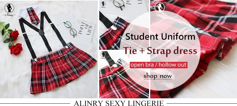 Alinry sexy lingerie set vrouwen erotische plus size lace up student cosplay kostuum rollenspel school meisje plaid uniform ondergoed