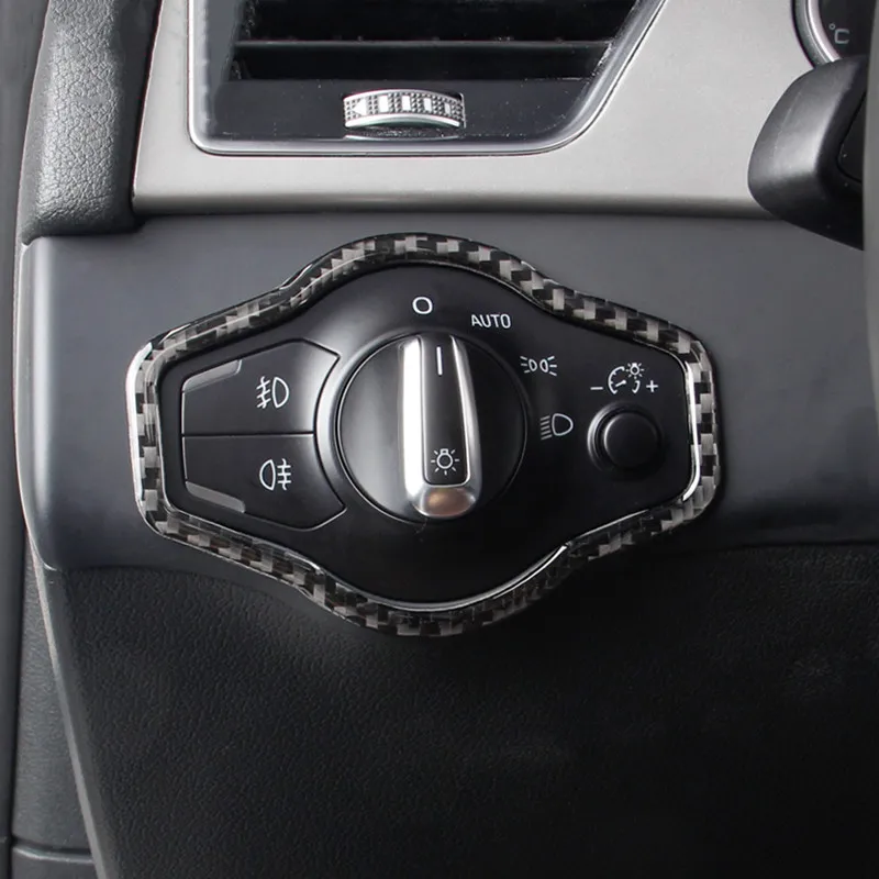 Car Styling Przełącznik reflektorów Przyciski Dekoracja Rama Pokrywa Włókno węglowe Wykończenia do Audi Q5 A4 B8 2009-16 Akcesoria wewnętrzne