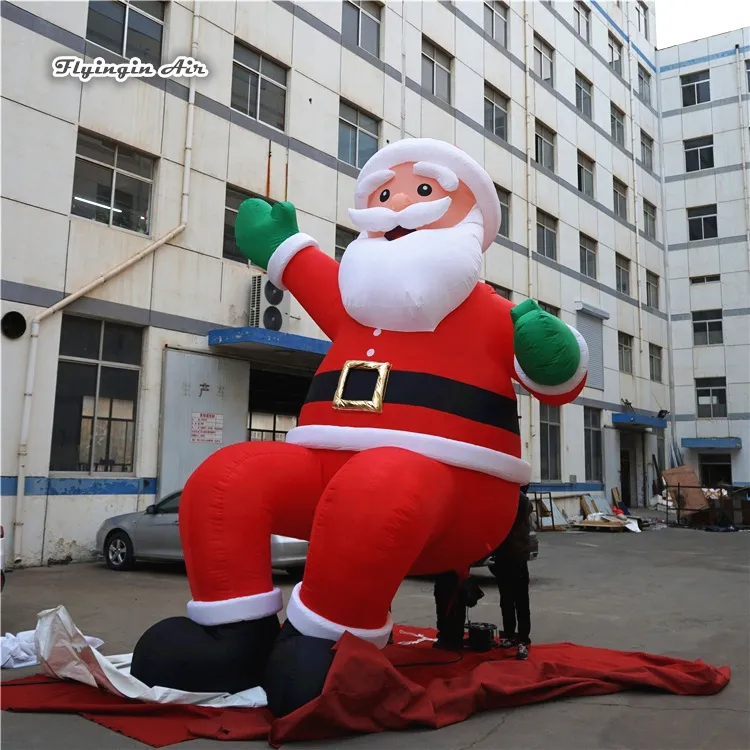 Decorazioni natalizie Gonfiabile gigante da esterno Saluto Babbo Natale Palloncino modello Babbo Natale seduto soffiato ad aria da 4 m