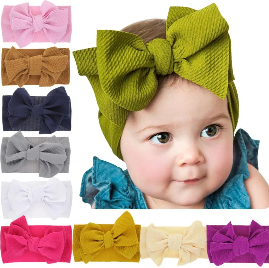 Cute Baby Knot Headband Girls Big Bow headbands Elastic Bowknot hairbands Turban Solid Headwear Head Wrap Hair Band Accessories 18 Styles