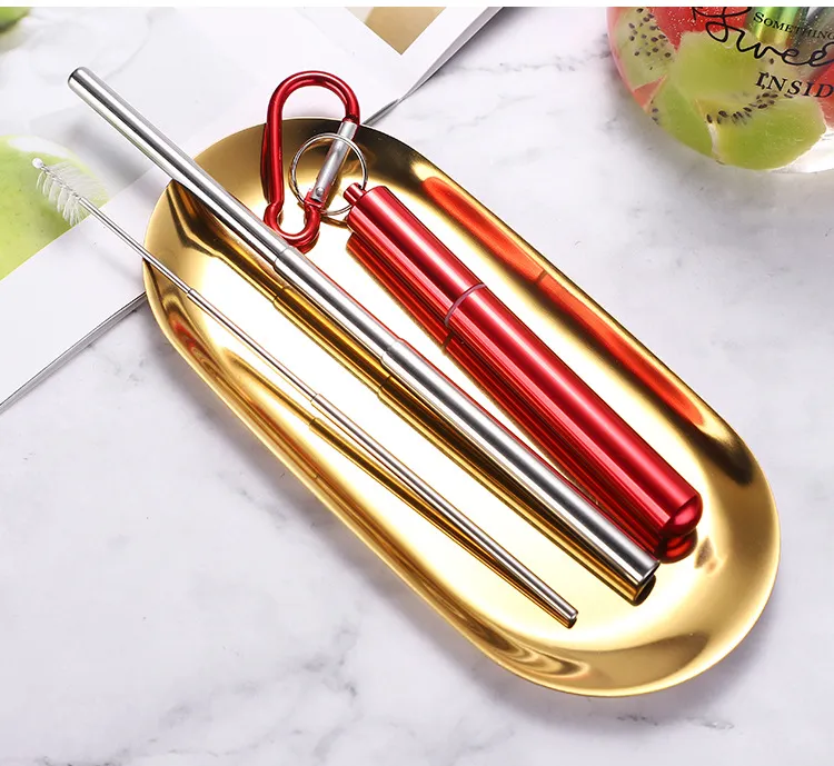 Colorful Portable Reusable Folding Drinking Straws Stainless Steel Metal Telescopic Foldable Straws with Aluminum Case Cleaning Brush FY6040