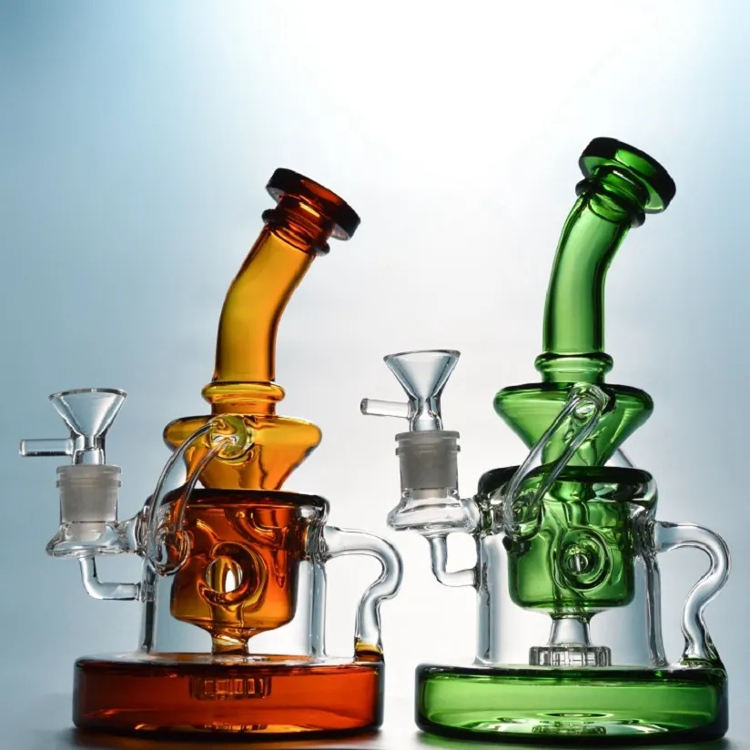 Big Round Base Tornado Recycler Glass Bong Dab Rigs Water Pipes With 14mm Bowl Klein Recycler Bongs Oil Rig Smoking Waterpipe WP308