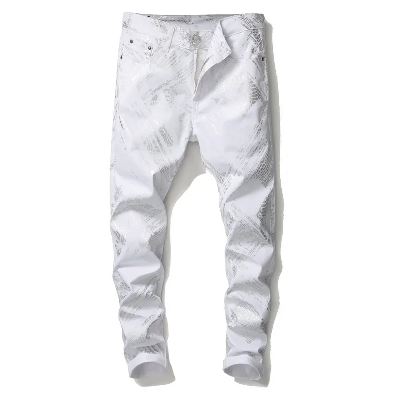 Pantalones vaqueros estampados blancos para Hombre, Pantalones informales ajustados de verano para discoteca, Pantalones Para Hombre Vaqueros