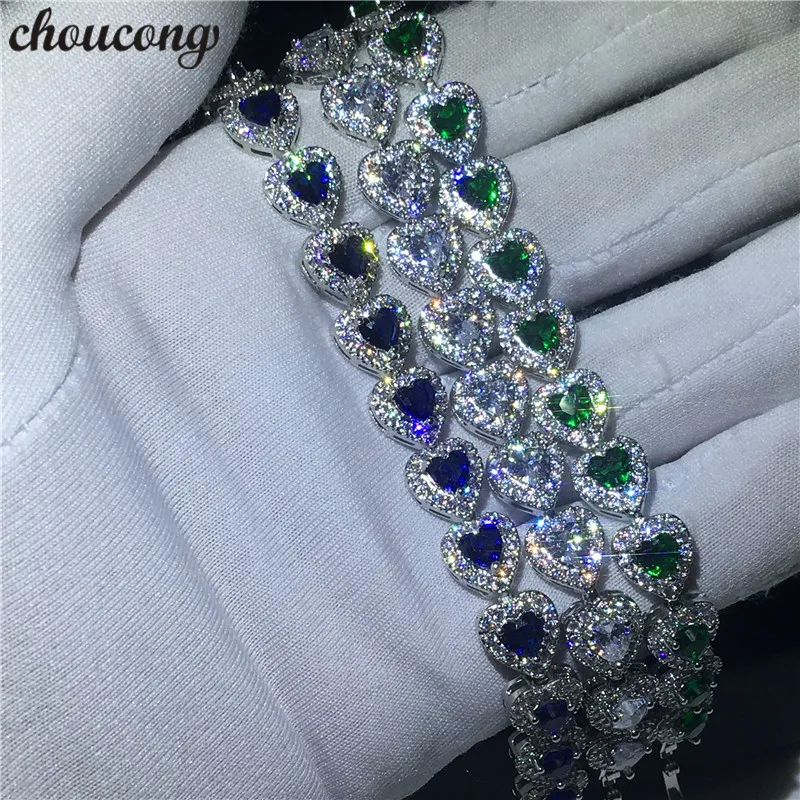 Choucong 3 colores Pulsera de forma de corazón 5a Zirconia Cúbica Proporción de boda de fiesta de oro blanco para mujeres Luxury Jewerly