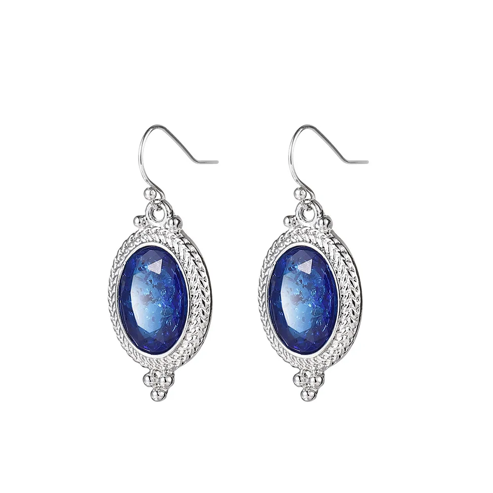 3 pary / partia Najnowszy owalny w kształcie niebieski Topaz Gemstone Vintage Silver Drop Weddine Dangle Hook Kolczyki Biżuteria