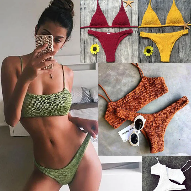 Fashion-Biquini Bandeau Bikini a pieghe sexy Costume da bagno donna Costumi da bagno Bikini push up brasiliano femminile 2019 Costume da bagno da spiaggia