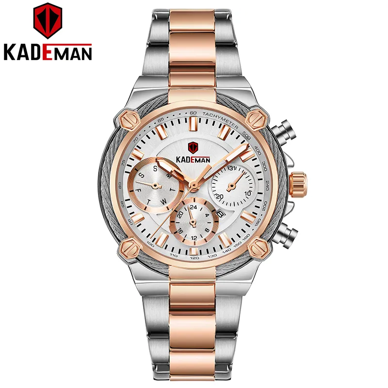 836 Ny Anlände Kademan Ladies Klockor Unik Design Dress Kvinnor Armbandsur 3TAM Full Steel Quartz Watch Fashion Casual