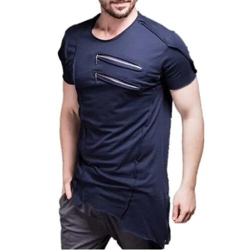 새로운 디자인 남성 가슴 지퍼 티셔츠 근육 피트니스 남성 운동을위한 Streetwear 운동복 T 셔츠 망 보디 티셔츠 탑스