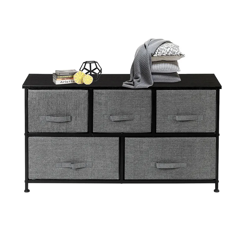 2-Tier Широкий гардероб Dresser, Детская Dresser башня с 5 Easy тяните ткань Тумбы и Metal Frame, многоцелевой Организатора Unit для шкафов,