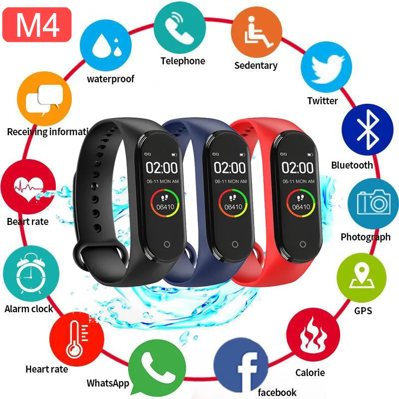 Smart Band Fitness Trcker M4 Sport Bracelet Шарицевая частота сердечного ритма Гроваточное давление Bluetooth Wirstband Водонепроницаемость Smartband