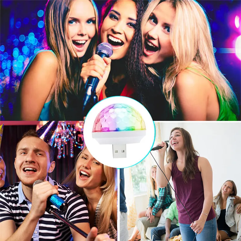 LED -effekter Disco Elfin Voice Control Selfpropelled Mini Stage Light Crystal Magic Ball USB Colorful Night Lamp Music BULB1177981