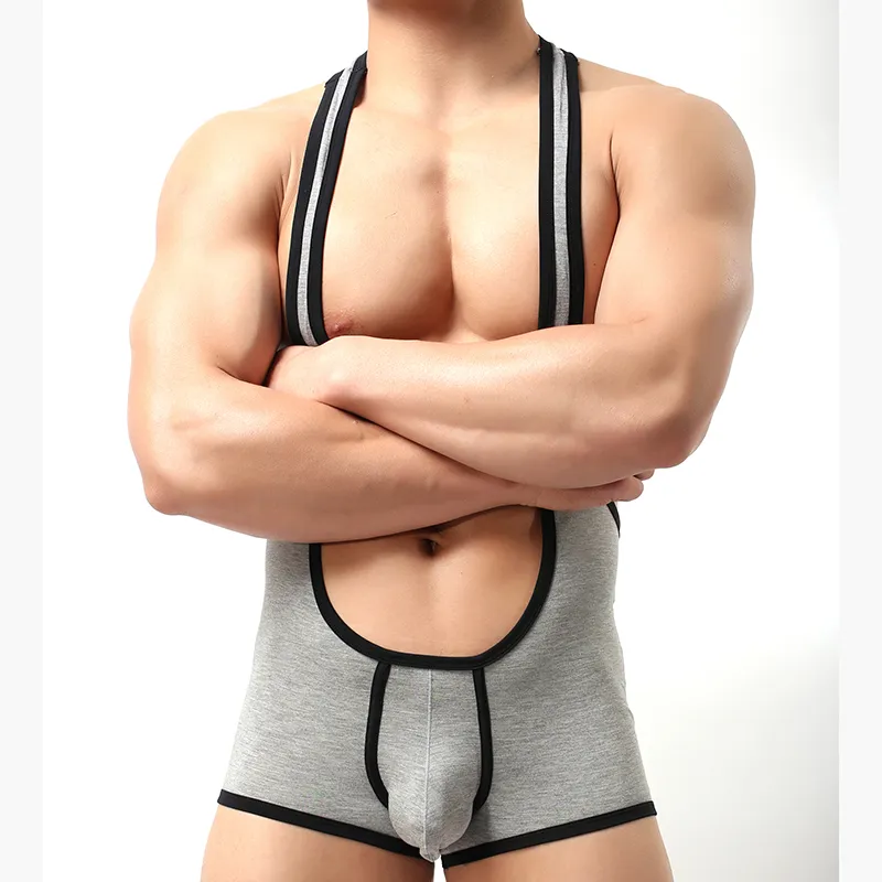 Men Sexy Bodysuit Lingerie Jockstrap Thong Jumpsuit Gay Male Wrestling  Singlet Backless Leotard Night Clubwear