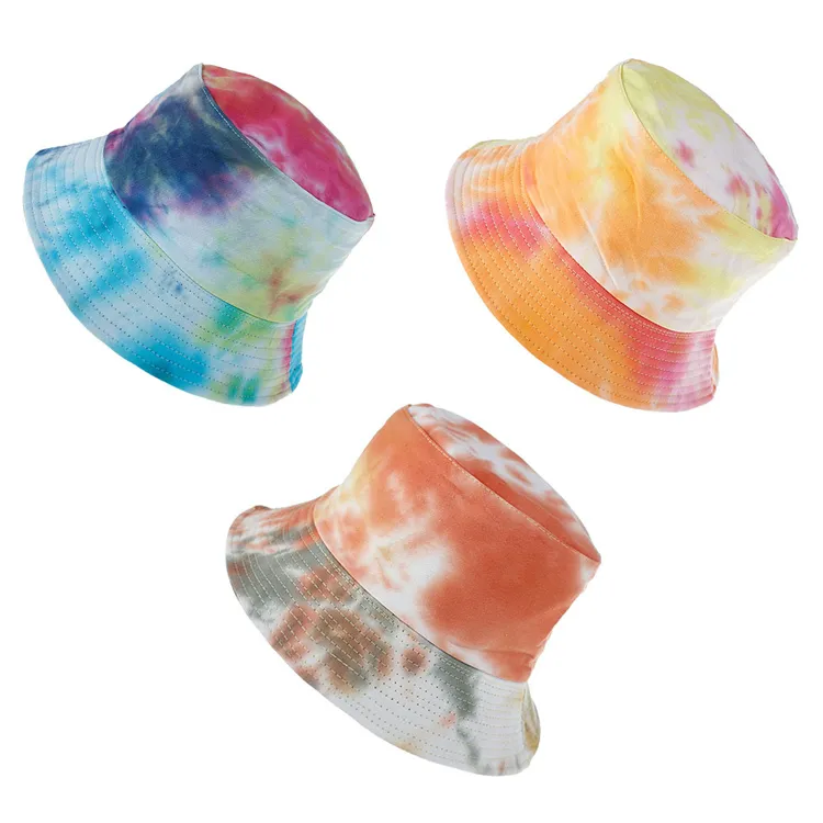 Zomer Tie-Dyeing emmer hoed visser cap vrouwen mannen cadeau brede runder strand pet bloemen universele outdoor reizen zon strandhoed