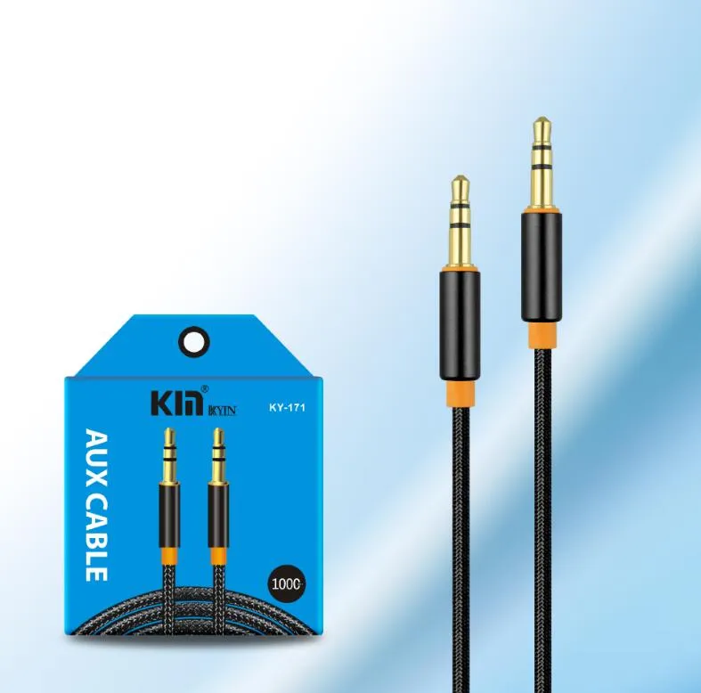 3,5 mm jack nylon flätad kabel metall jack hane till manlig bil Aux Auxiliary Cord för telefon MP3 -surfplatta PC Stereo Audio Cable