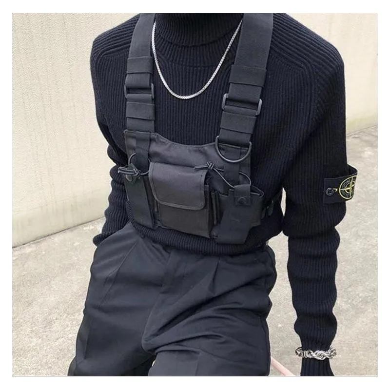 Bolso Táctico Negro Bolso De Arnés Bolso De Pecho De Nylon Para Hombres Hip  Hop Streetwear Equipo De Cofre De Niño Funcional Paquete De Muñeca Kanye  West Paquete De Cintura Táctico De