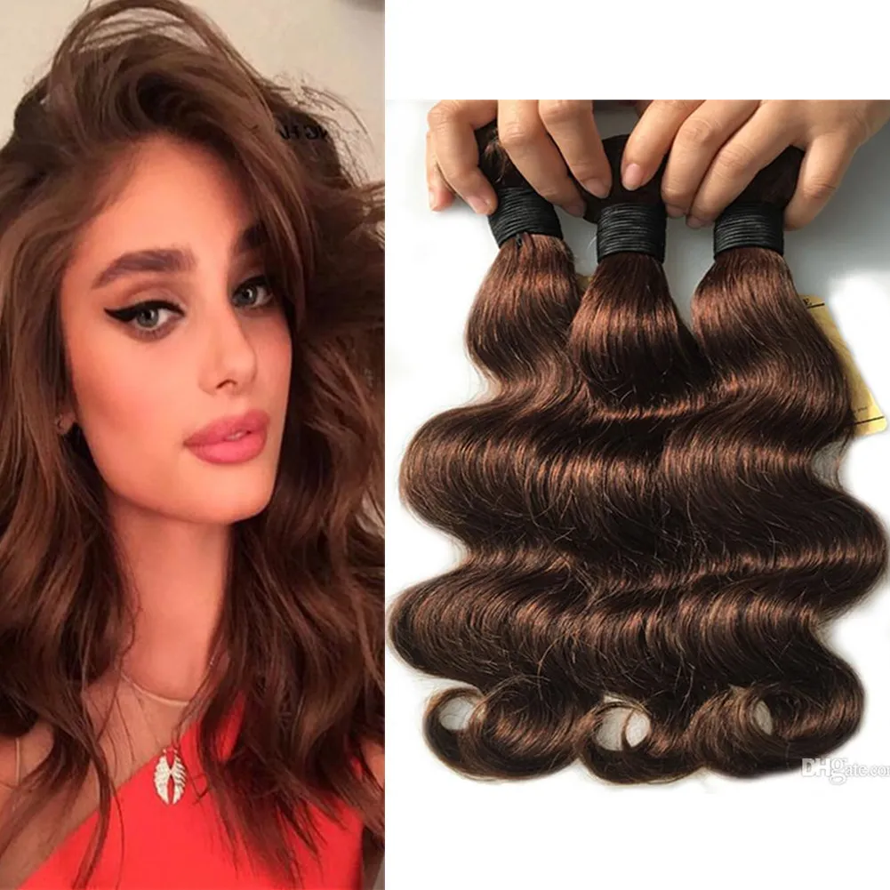 Natural Brown Human Hair Weave Body Wave #4 Dark Brown Mink Brazilian Human Hair Bundles 3Pcs Lot Chocolate Brown Body Wave Hair Wefts