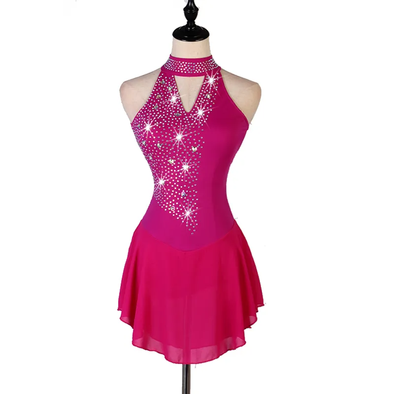 strapless open back dress Women's Figure Skating Sports Dress in Fuchsia