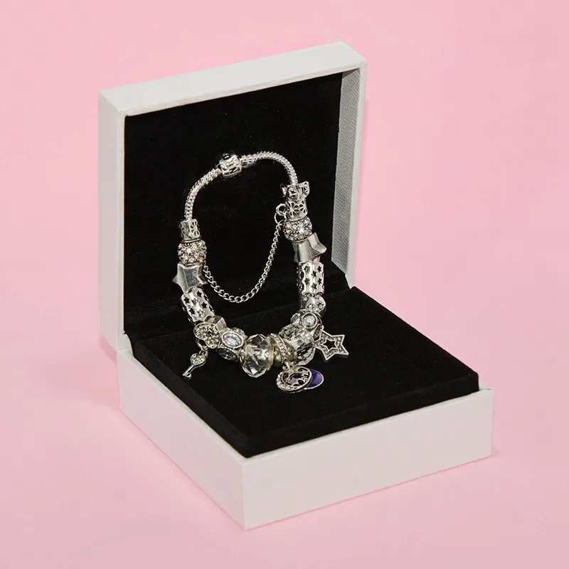 Hot sale CHARM bracelet classic DIY stars moon white beaded bracelet for Pandora jewelry with original box high quality birthday gift