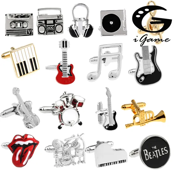 18 Designs Guitar accessory Cufflinks Music Design Musical Note Cuff Links Piano Bass Cuffs