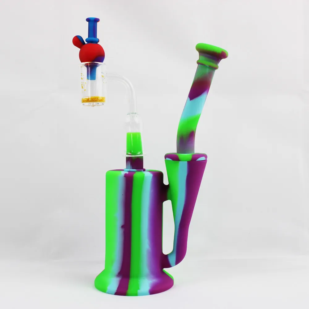 Silicone Glass Recycler Dabs Rig With Quartz Banger Carb Cap 8 Inch Portable Concentrate Wax Oil
