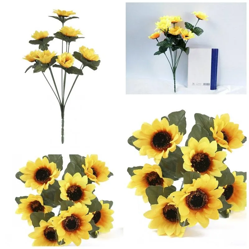 Décoratif Faux Fleur Soleil Fleur Sept Tête Orange Couleur Fleurs Artificielles Fête D'anniversaire Décorationsnouvelle Arrivée 1 8xrE1