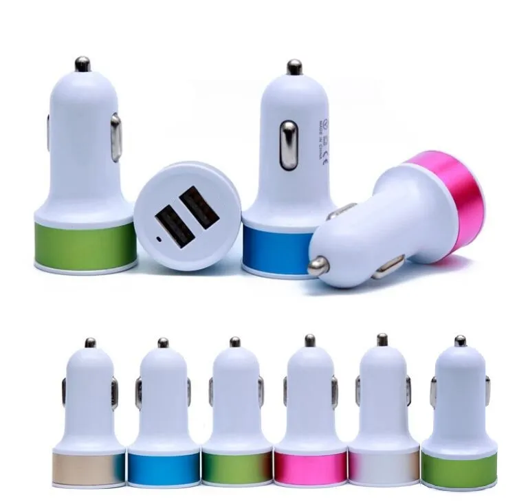 Dual USB Cell Phone Car Charger 5V 2.1A Car Chargers Auto Power Adapter för iPhone 14 15 7 8 11 12 13 Pro Max Samsung HTC Blackberry MP3 MP4