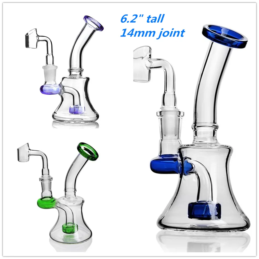 미니 비이커 봉은 기타 흡연 액세서리 6.2 "키가 큰 14mm 조인트 뱅커 DAB 장비 유리 봉 샤워 헤드 퍼크 작은 유리 수도관