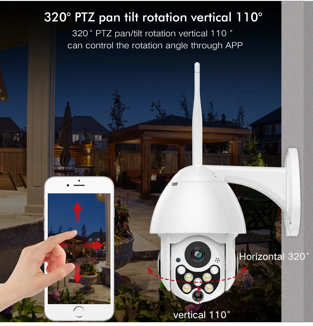 1080p Cloud Storage Wireless PTZ IP Camera 4X Digital Zoom Speed ​​Dome Camera Outdoor WiFi Audio P2P CCTV Surveillance