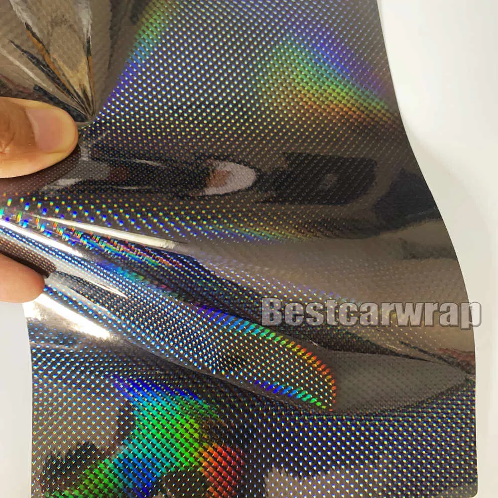 Svart Neo Chrome Holographic Vinyl Wrap för hela bilfolie med luftbubbelfordon Wrap Hologram Lasergrafik Klistermärken Storlek 1.52x20M/Roll