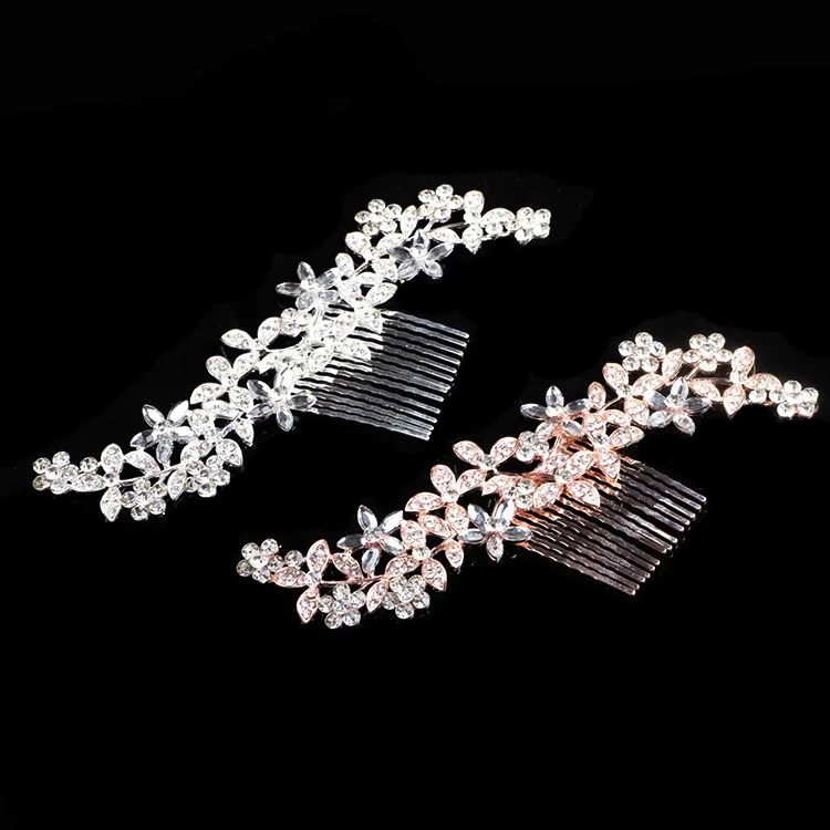 Bridal Wedding Tiaras Fantastisk Fine Comb Bridal Smycken Tillbehör Guld Rose Gold och Silvery Hairpin för Bride