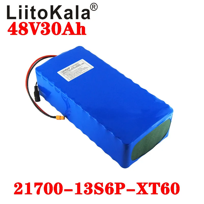 LiitoKala 48V 30Ah 21700 5000mAh 13S6P Lithium-Ionen-Akku Rollerbatterie 48V 30Ah Elektrofahrradbatterie mit Ladegerät