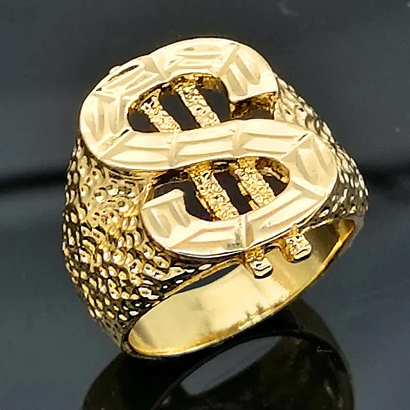 2019 Nieuwe Mode 18K Real Vergulde US Dollar Teken Heren Ring Hip Hop Rock Punk Rapper Mannen sieraden Verjaardag Geschenken voor Jongens Groothandel