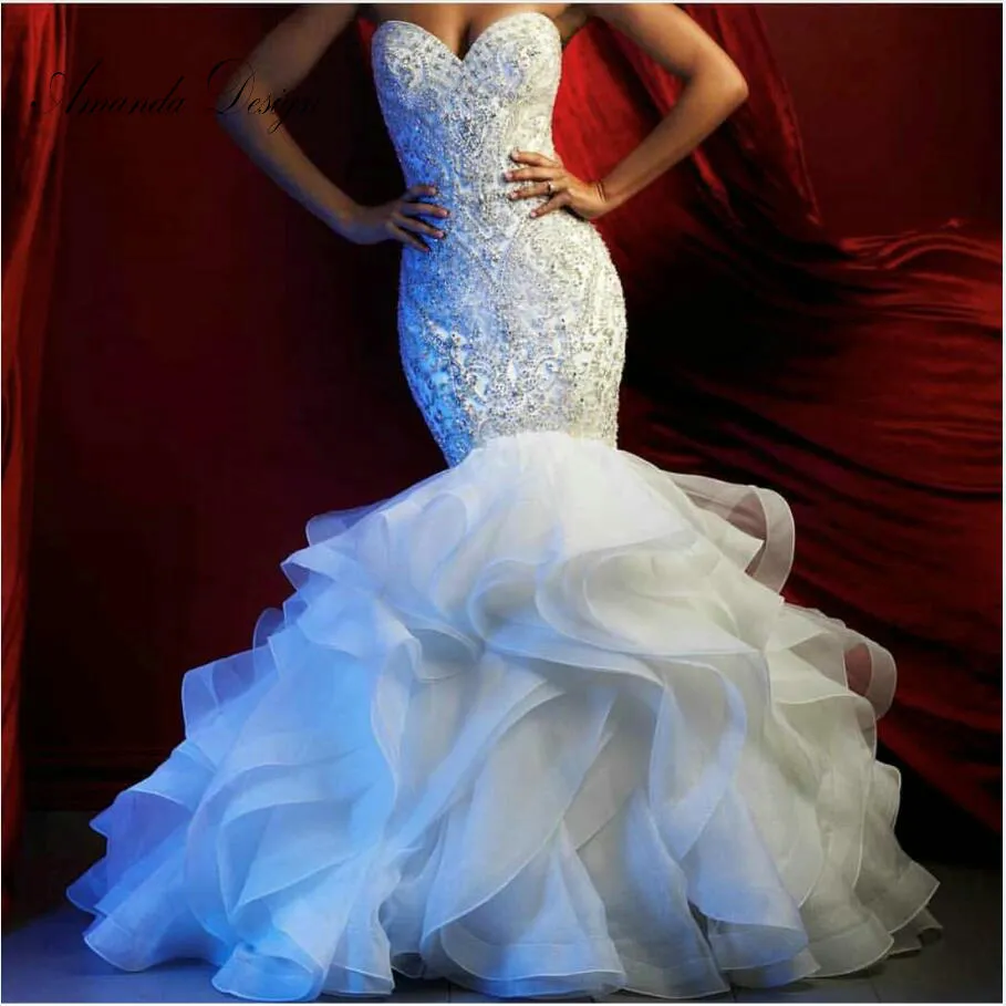 Mermaid Beading Wedding Dresses Crystal Appliqued Sweetheart