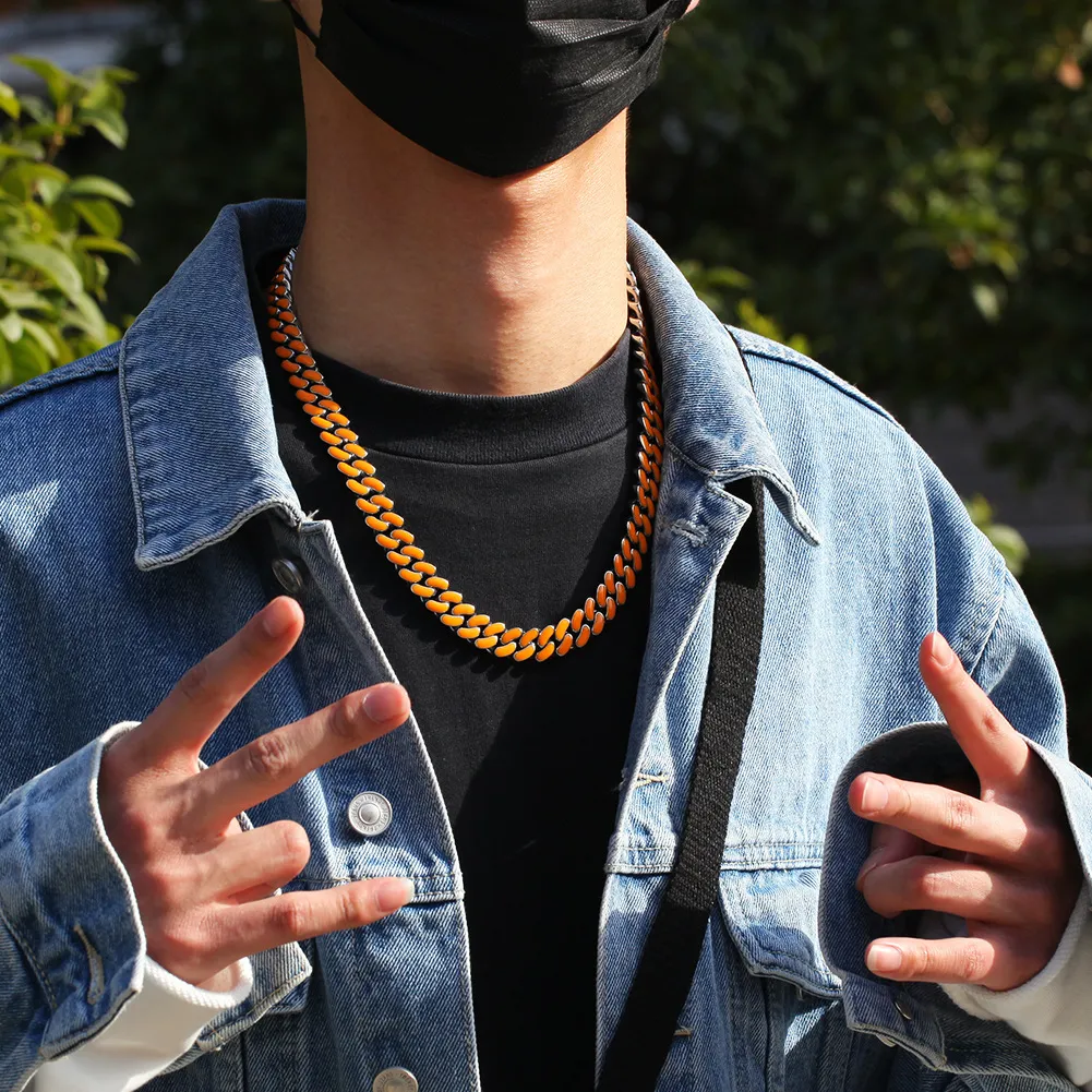 12MM Cuban Link cadena de lujo para hombre collar de Hip Hop joyería diseñador de los hombres hacia fuera helado oro rapero Cadenas de plata Collares Declaración Boy de la moda