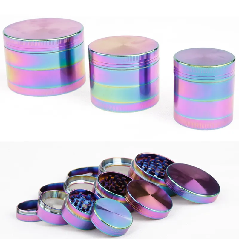 Rainbow Color Tobacco Herb Grinder Diameter 40mm 50mm 55mm 63mm 4 Lager Zinklegering R￶kningstillbeh￶r Tobakslipare 5915B-18B