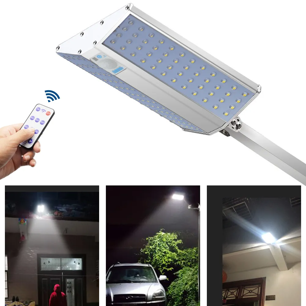 Luci solari esterni 96 LED Applique da parete in alluminio con palo di montaggio Sensore di movimento Illuminazione di sicurezza impermeabile + Magazzino statunitense