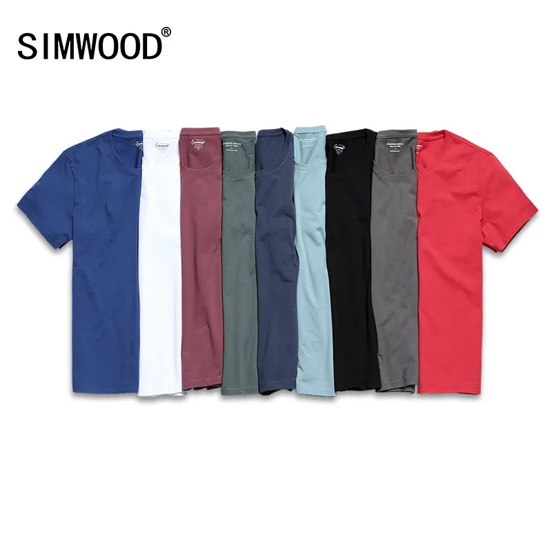SIMWOOD 2019 nueva camiseta para hombre Slim Fit Color sólido fitness Casual Tops 100% algodón cómodo de alta calidad de talla grande TD017101