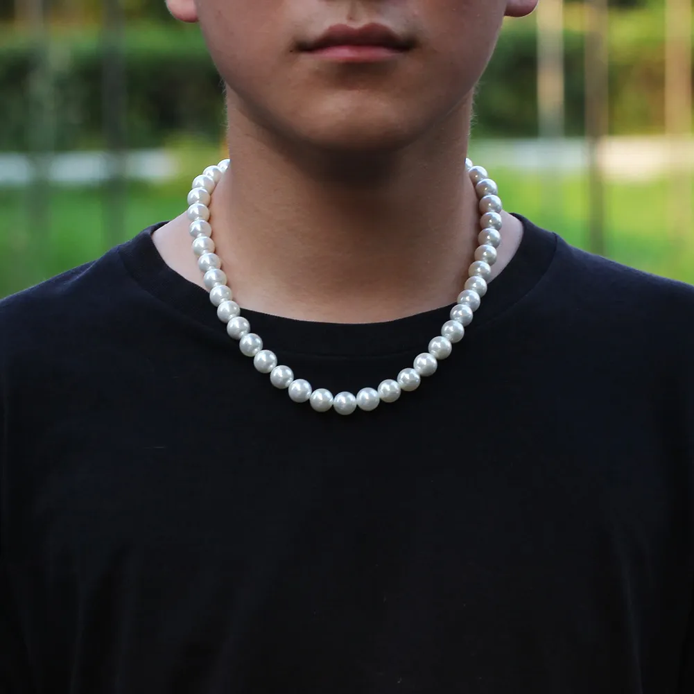 Großhandel-8-10mm Perlenkette Hip Hop CZ Stein Bling Iced Out Kreuz Anhänger Halskette mit Perlen Perlen Gliederkette für Männer Rapper Schmuck