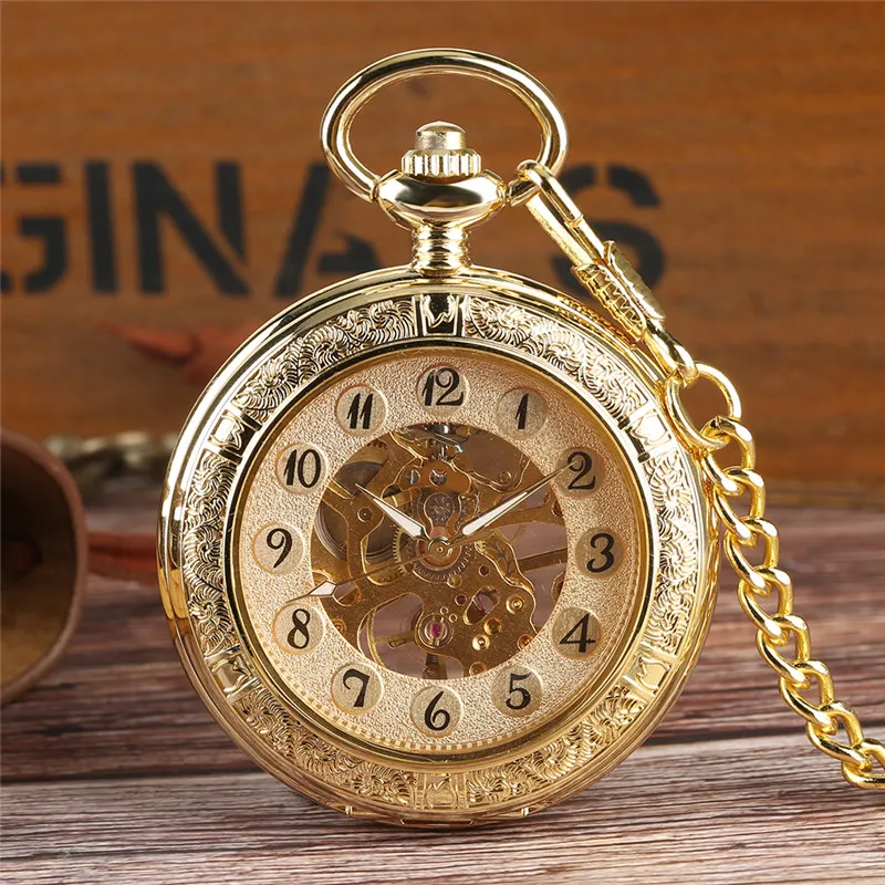 Antike Klassische Luxus Goldene handaufzug Mechanische Taschenuhr Männer Frauen Skeleton Zifferblatt Uhren Anhänger Kette Uhr reloj de bolsillo