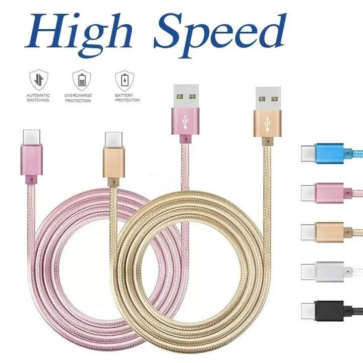 High Speed 1M 2M Metal Housing Braided Type C Micro USB Cables Durable Charging Charger for Android Cell phone samsung Huawei