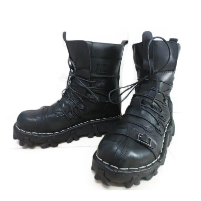 Big size 2019 Ankle Army Boots Men High Military Combat Boots Metal Buckle Punk Male Motorcycle Boots Lace Up Men's Shoes Rock