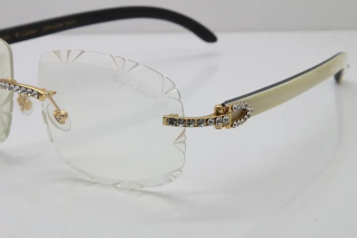 Wholesale- T8200762 Nieuwe Unisex Bril Hot Self-Made Optical Ridless Big Stones White Inside Black Buffalo Horn Eyewear