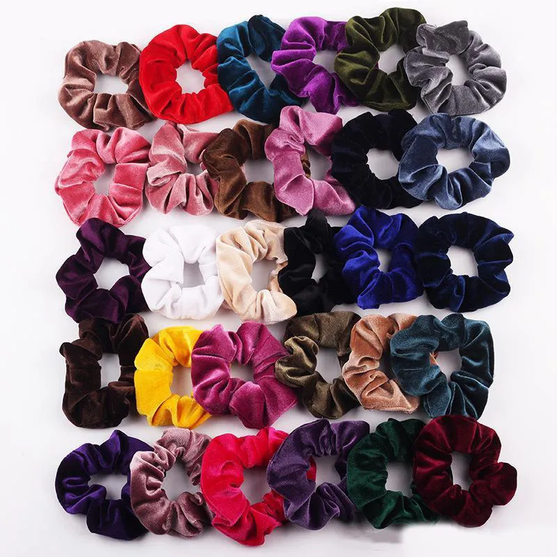 48Colors Solid Girls Velvet Elastic Hair Scrunchie Scrunchy Head Band Ponytail Hairbands Girls Hair Rope Hårtillbehör Parti