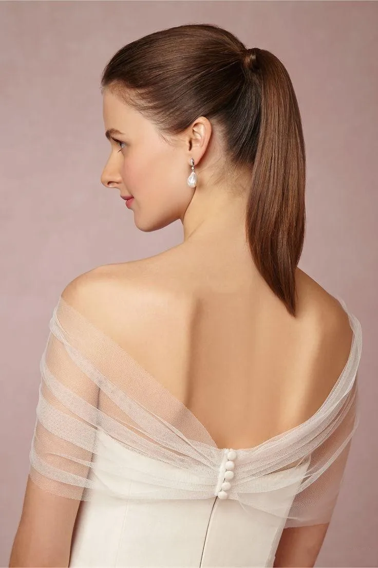 Bridal Bolero Jackets Off Shoulder Lace Applique Tulle Wraps With Button  Back Formal Plus Size Wedding Cover Ups White Ivory From Haiyan4419, $15.02  | DHgate.Com